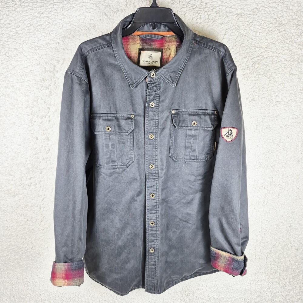 Legendary Whitetails Men XL Flannel-Lined Shirt Jacket Black Plaid Lining DEFECT